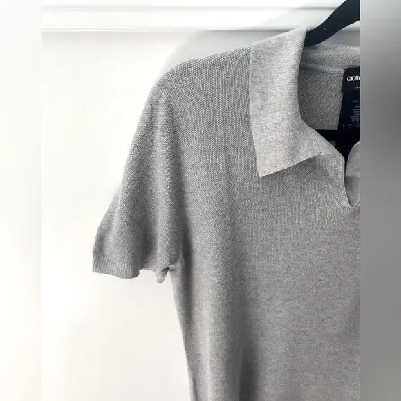 GIORGIO ARMANI Silk Knit Polo Shirt Collared Luxury Designer Unisex Minimalist - Picture 5 of 8